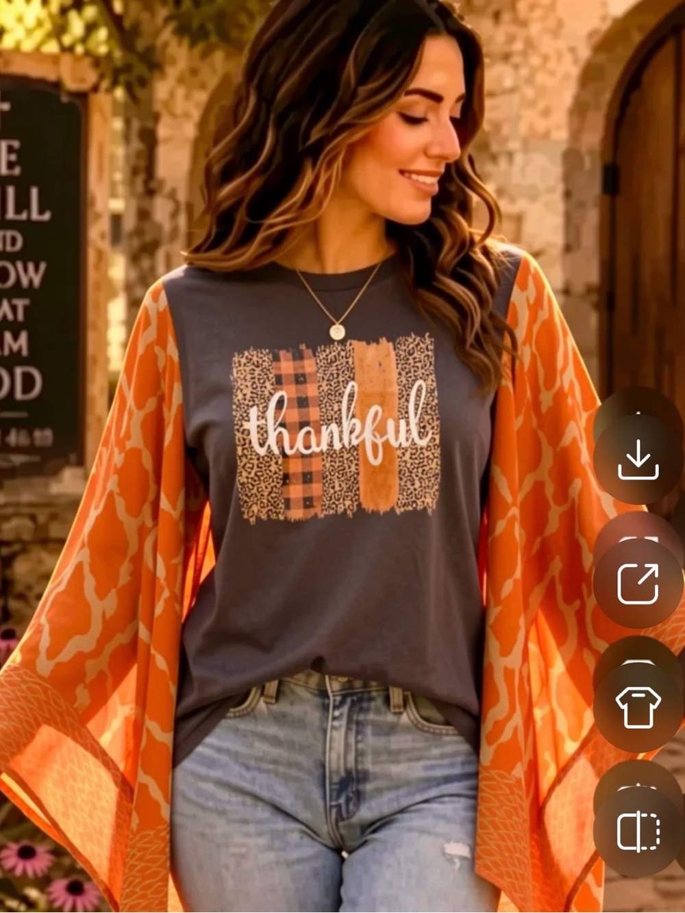 Thankful fall colors upcycled handmade orange print tunic top OS M L XL 1X 2X